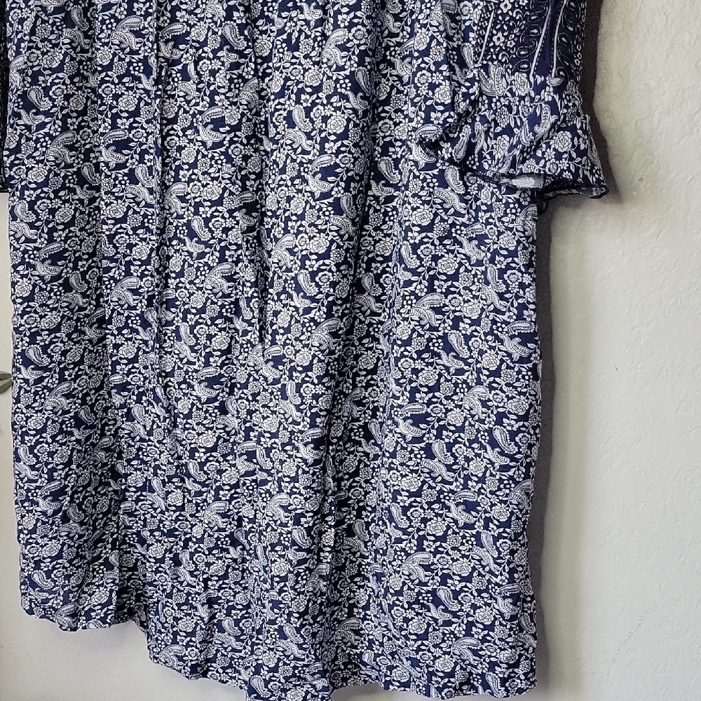 Suzanne Betro Boho Tyle Navy and White Floral Patterned Dress Size XL - Picture 3 of 10